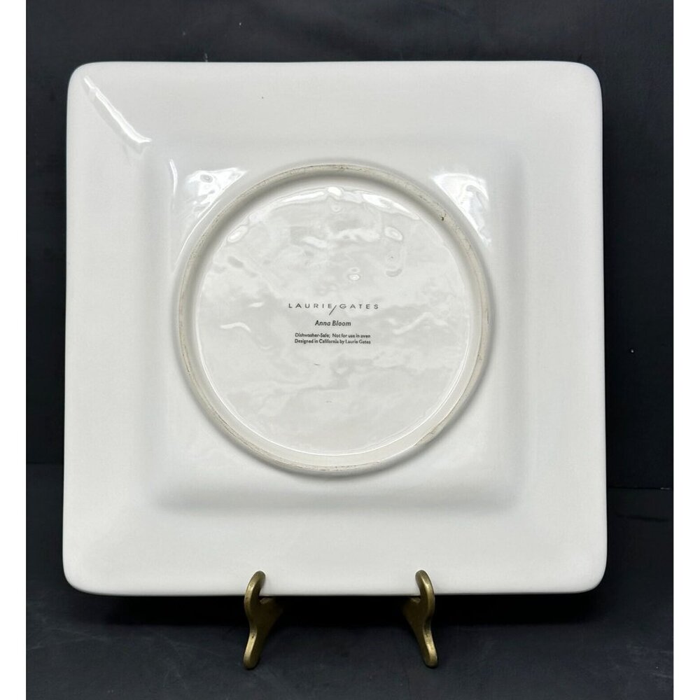 LAURIE GATES ANNA BLOOM BLACK Square Salad Luncheon Plate ~ Black Gray Flowers - Picture 2 of 9